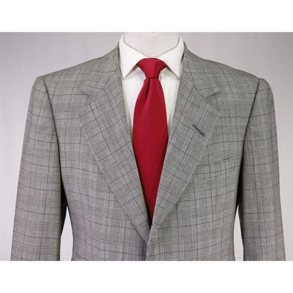 Edgar Pomeroy Bespoke Tan Black Plaid 2-Btn Handmade Wool Suit 38S